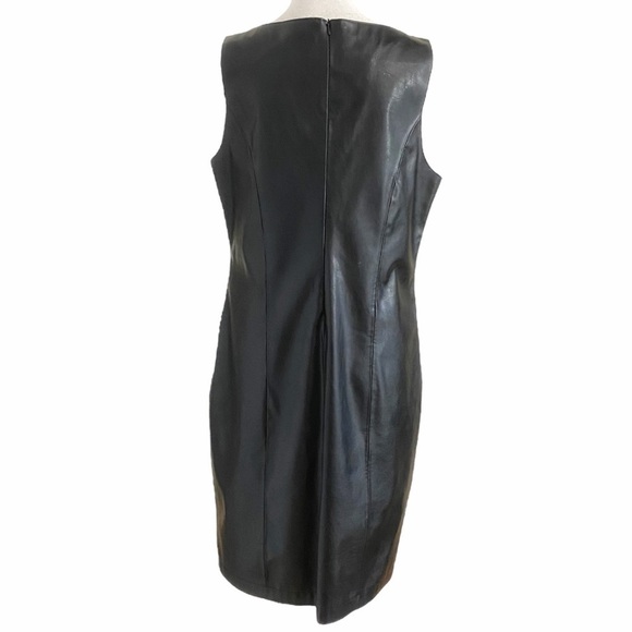 LAURENCE ROY VINTAGE BLACK FAUX LEATHER SLEEVELESS SHEATH DRESS - 12 - Picture 3 of 9